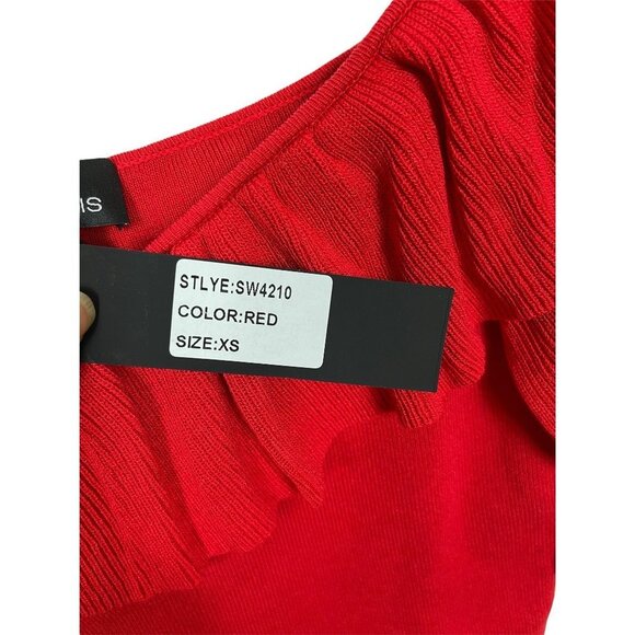 LUCY PARIS Layla Off-the-Shoulder Ruffle Top In Red Size XS - Picture 9 of 9